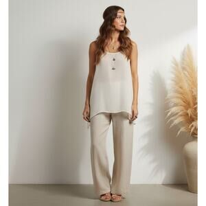 Anne Klein Sheer Linen Tank Womens M Boho Lagenlook Minimalist Coastal Beachy